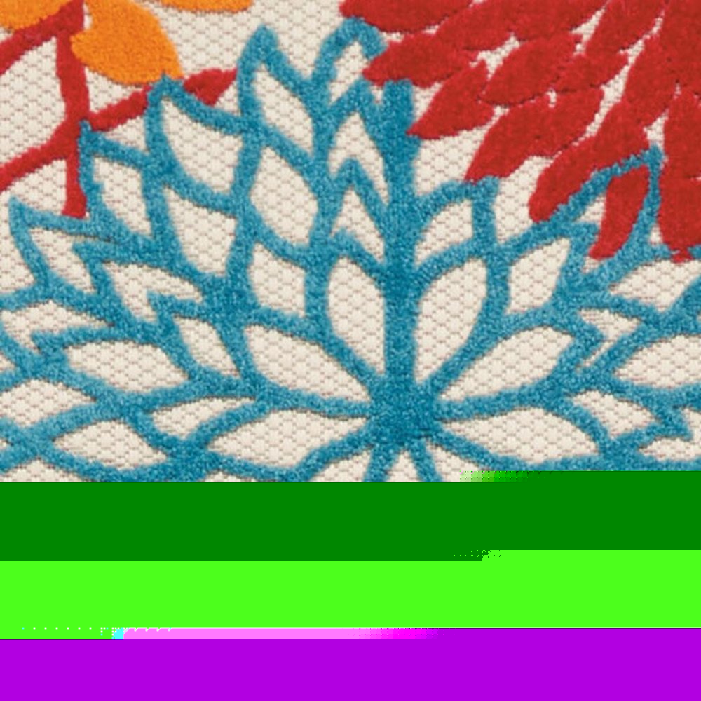 6' Runner Ivory Blue and Orange Floral Indoor Outdoor Area Rug HomeRoots