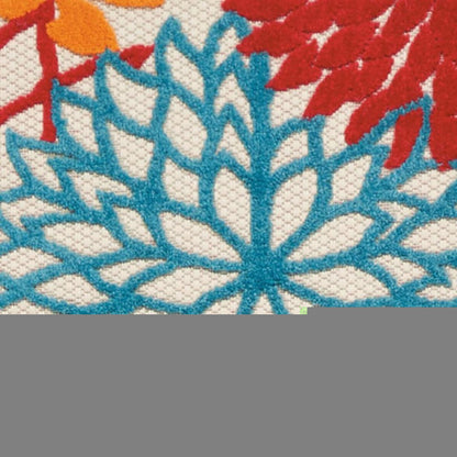 6' Runner Ivory Blue and Orange Floral Indoor Outdoor Area Rug HomeRoots