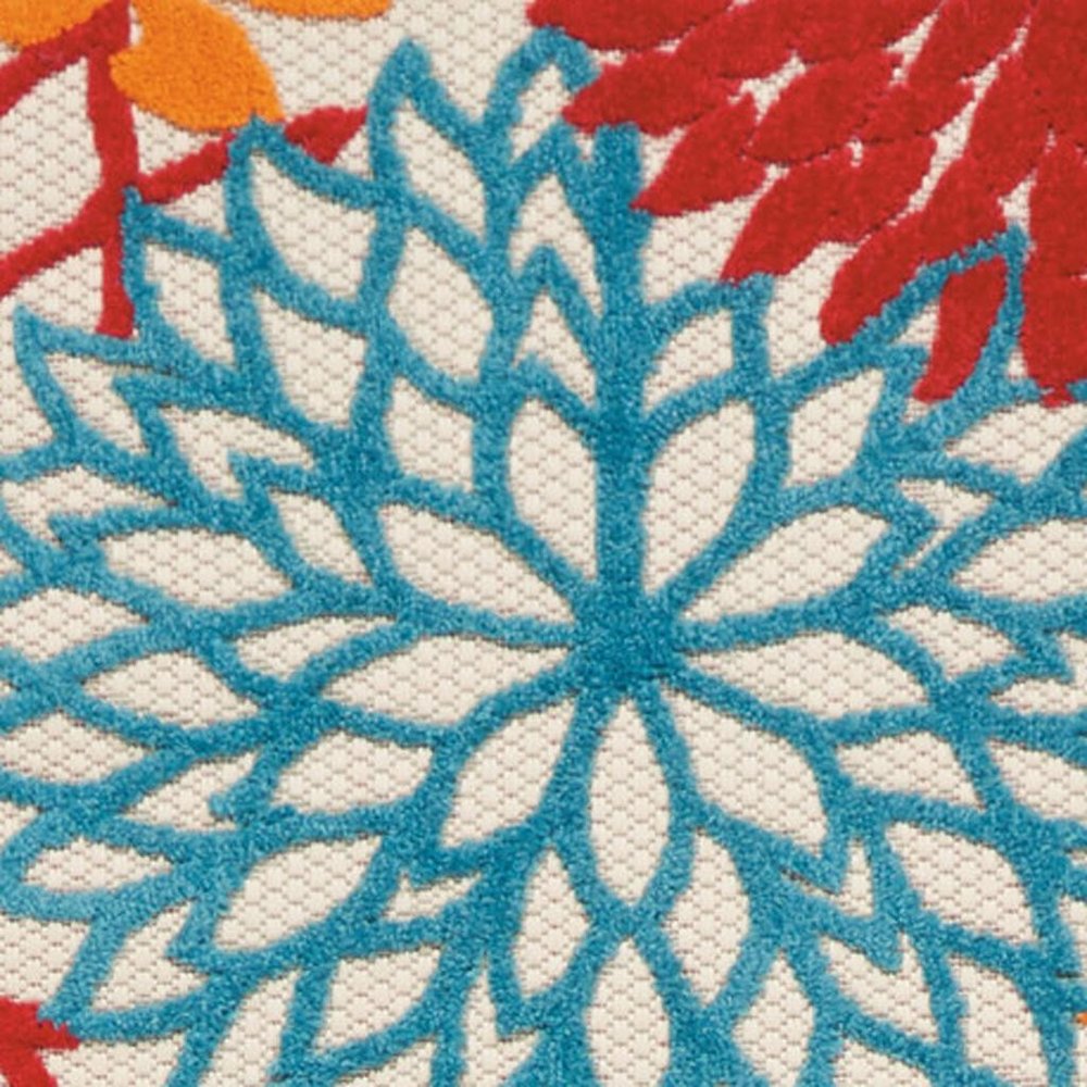 6' Runner Ivory Blue and Orange Floral Indoor Outdoor Area Rug — view 36
