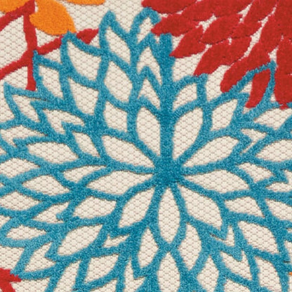 6' Runner Ivory Blue and Orange Floral Indoor Outdoor Area Rug HomeRoots