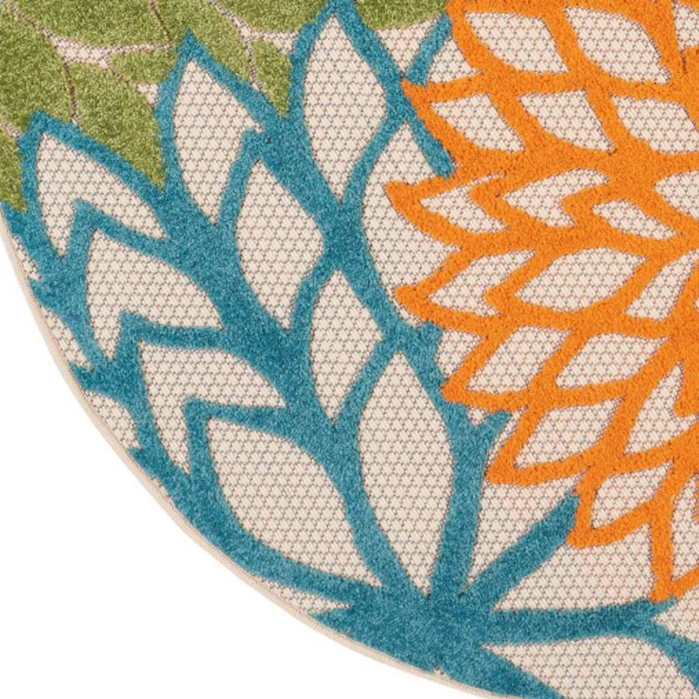 4' Ivory And Blue Round Indoor Outdoor Area Rug — view 11