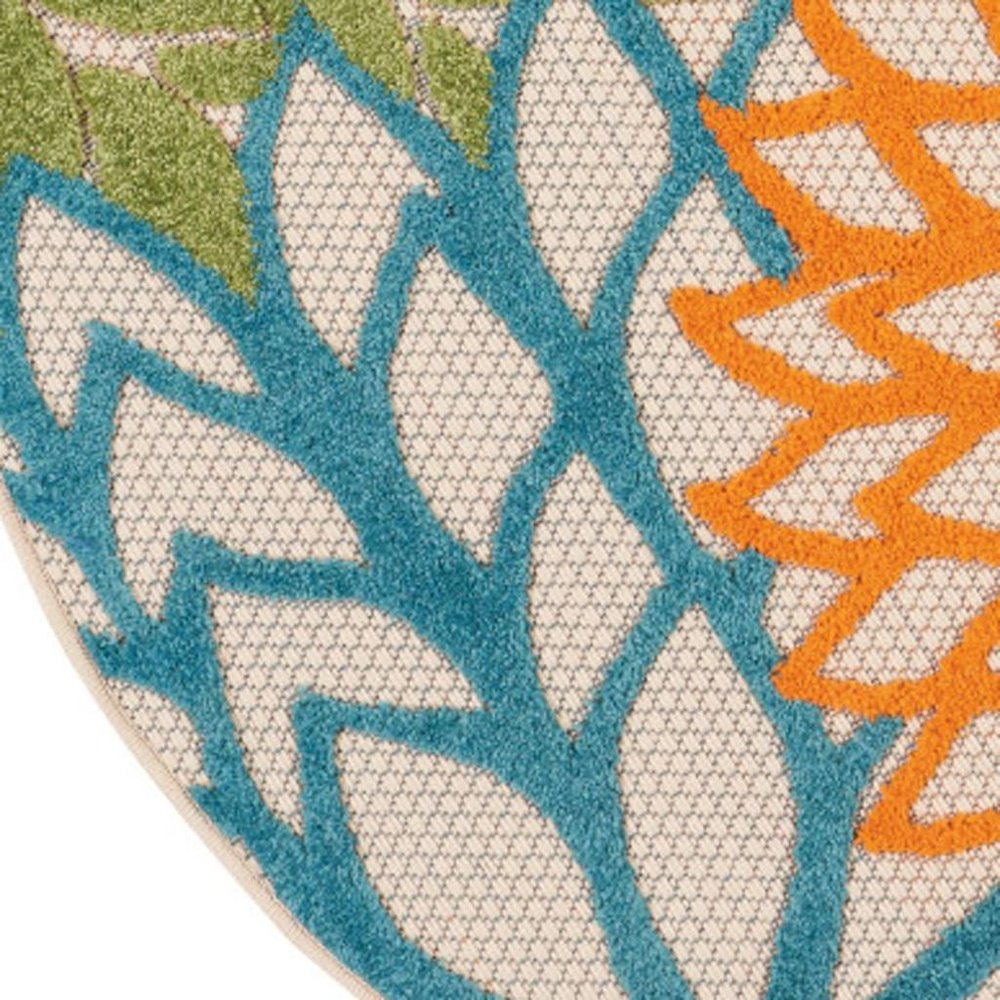 4' Ivory And Blue Round Indoor Outdoor Area Rug — view 10