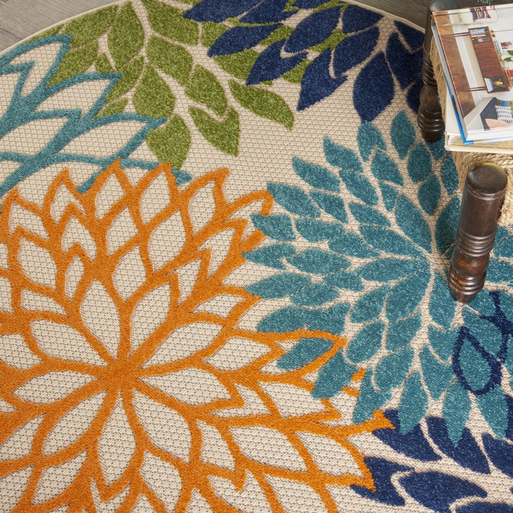 4' Ivory And Blue Round Indoor Outdoor Area Rug HomeRoots