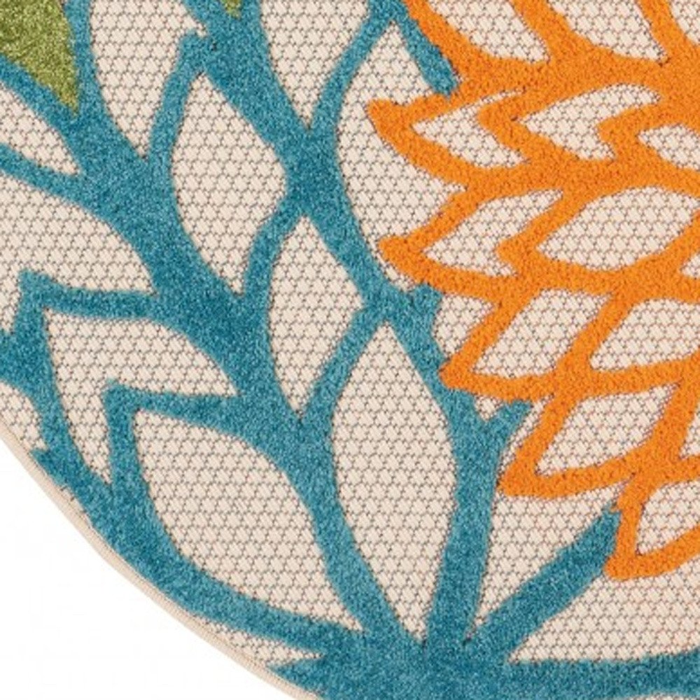 4' Ivory And Blue Round Indoor Outdoor Area Rug HomeRoots
