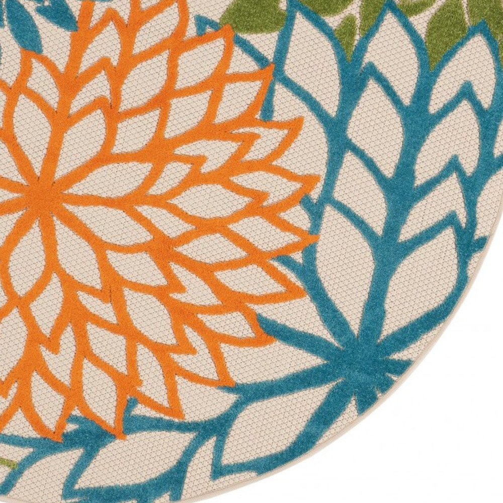 5' Ivory And Blue Round Indoor Outdoor Area Rug HomeRoots