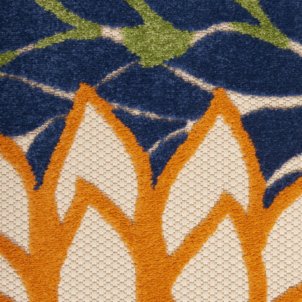 5' Ivory And Blue Round Indoor Outdoor Area Rug — view 11