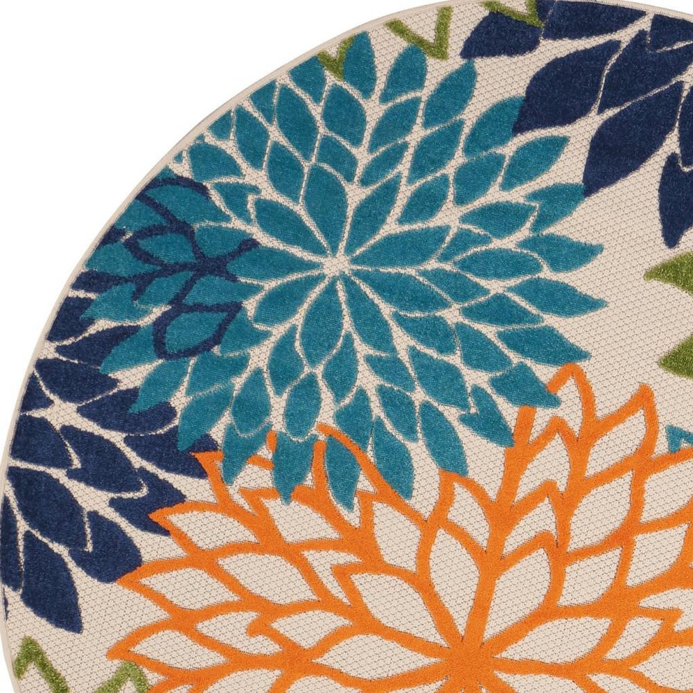 5' Ivory And Blue Round Indoor Outdoor Area Rug HomeRoots