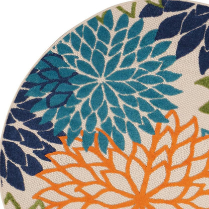 5' Ivory And Blue Round Indoor Outdoor Area Rug HomeRoots
