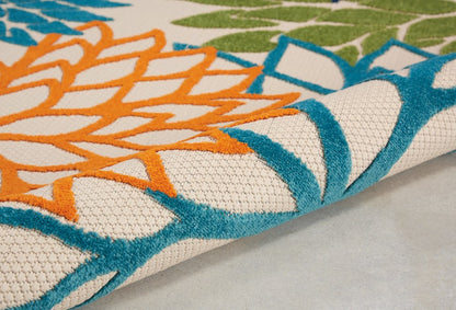 5' Ivory And Blue Round Indoor Outdoor Area Rug HomeRoots
