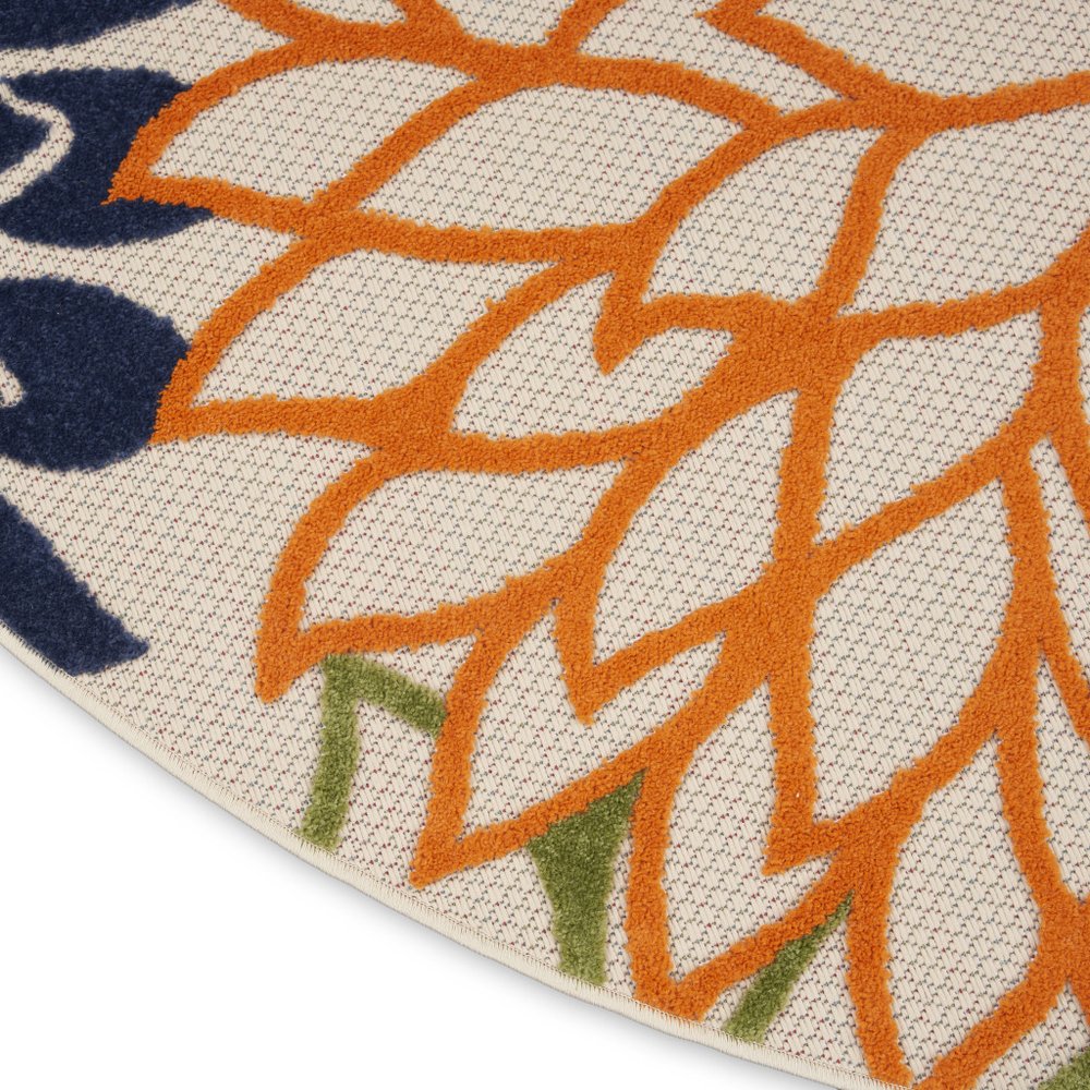 5' Ivory And Blue Round Indoor Outdoor Area Rug — view 6