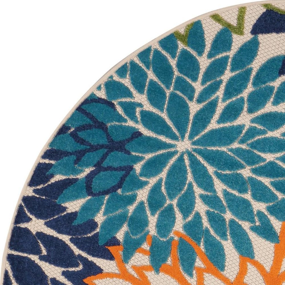 5' Ivory And Blue Round Indoor Outdoor Area Rug HomeRoots