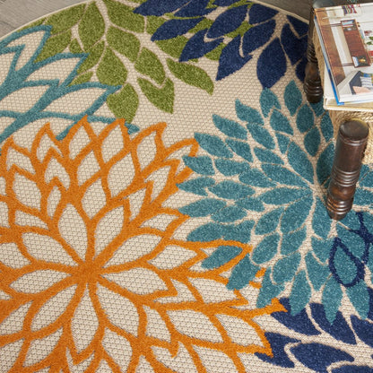 5' Ivory And Blue Round Indoor Outdoor Area Rug HomeRoots