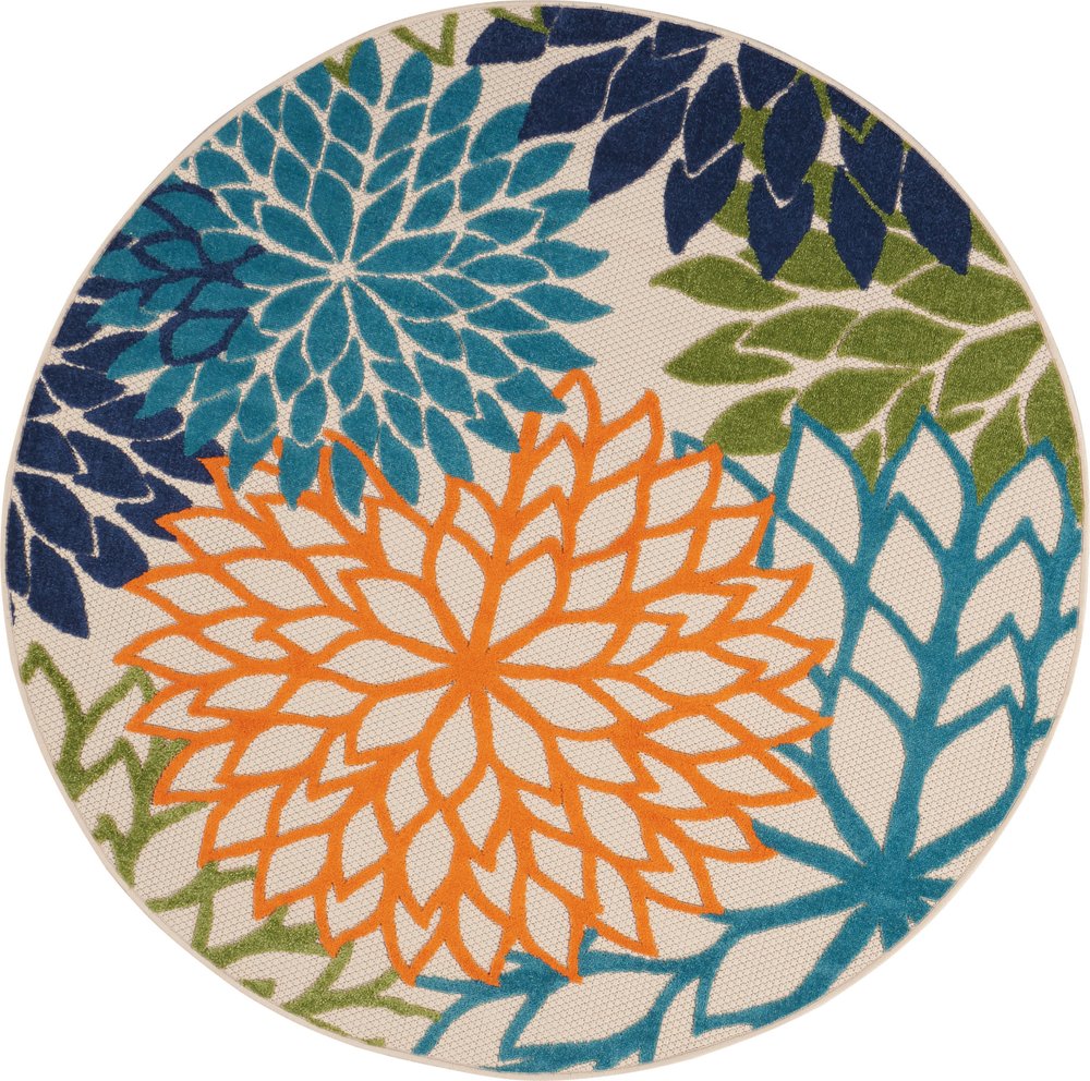 5' Ivory And Blue Round Indoor Outdoor Area Rug HomeRoots