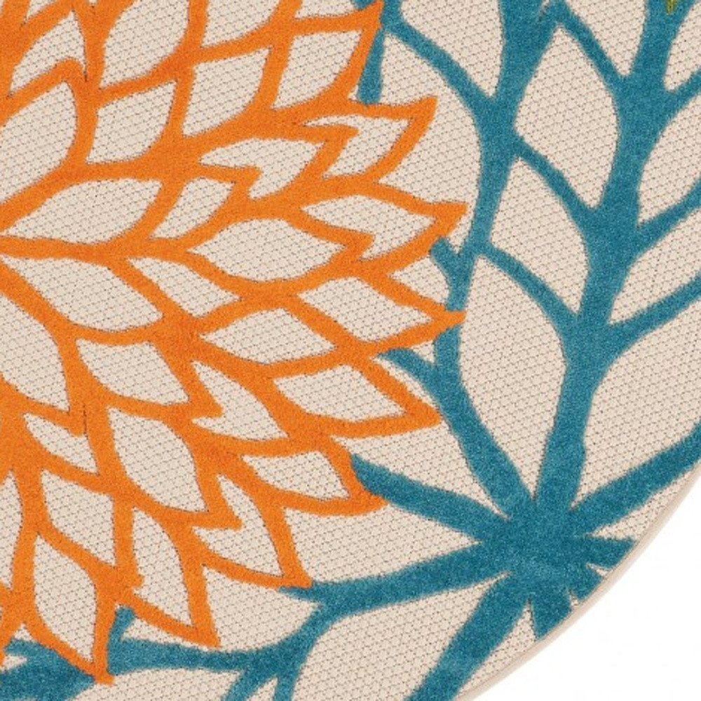 5' Ivory And Blue Round Indoor Outdoor Area Rug HomeRoots