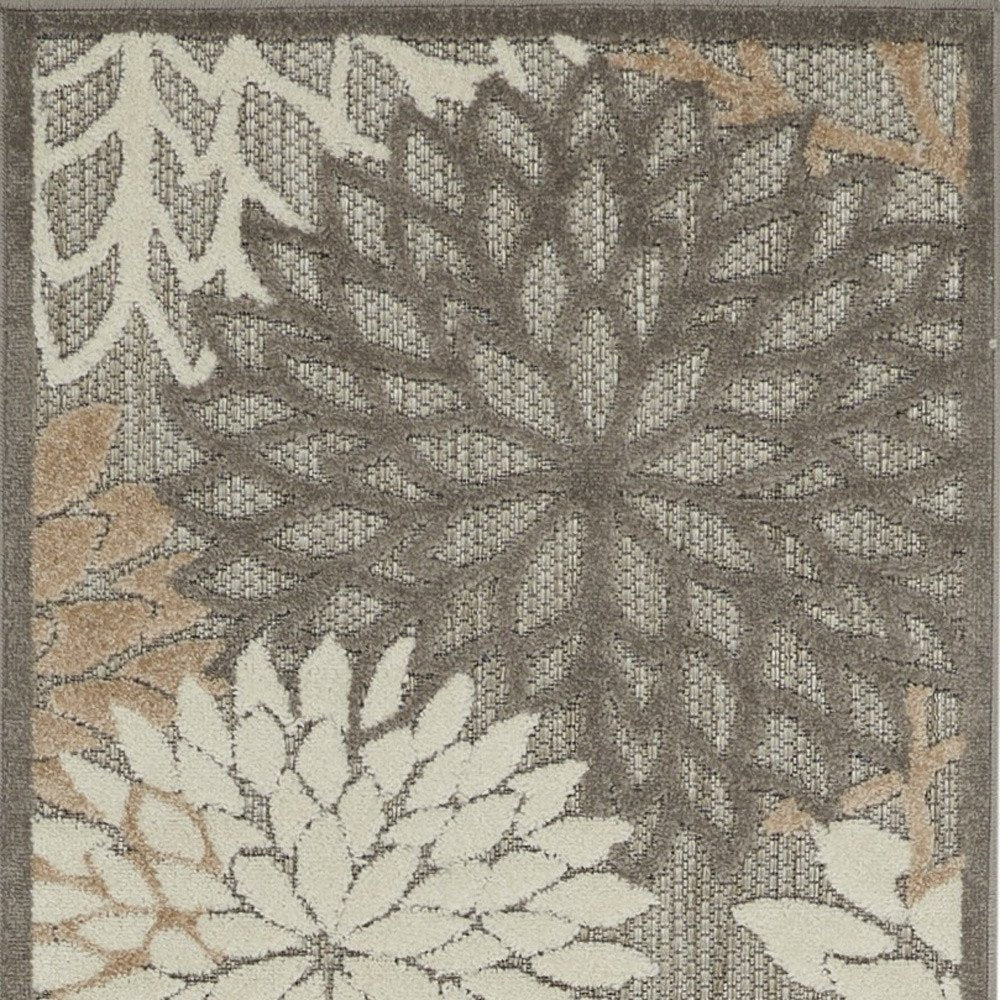 6' Gray And Ivory Floral Indoor Outdoor Area Rug — view 8