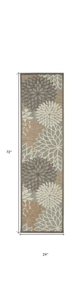 6' Gray And Ivory Floral Indoor Outdoor Area Rug HomeRoots