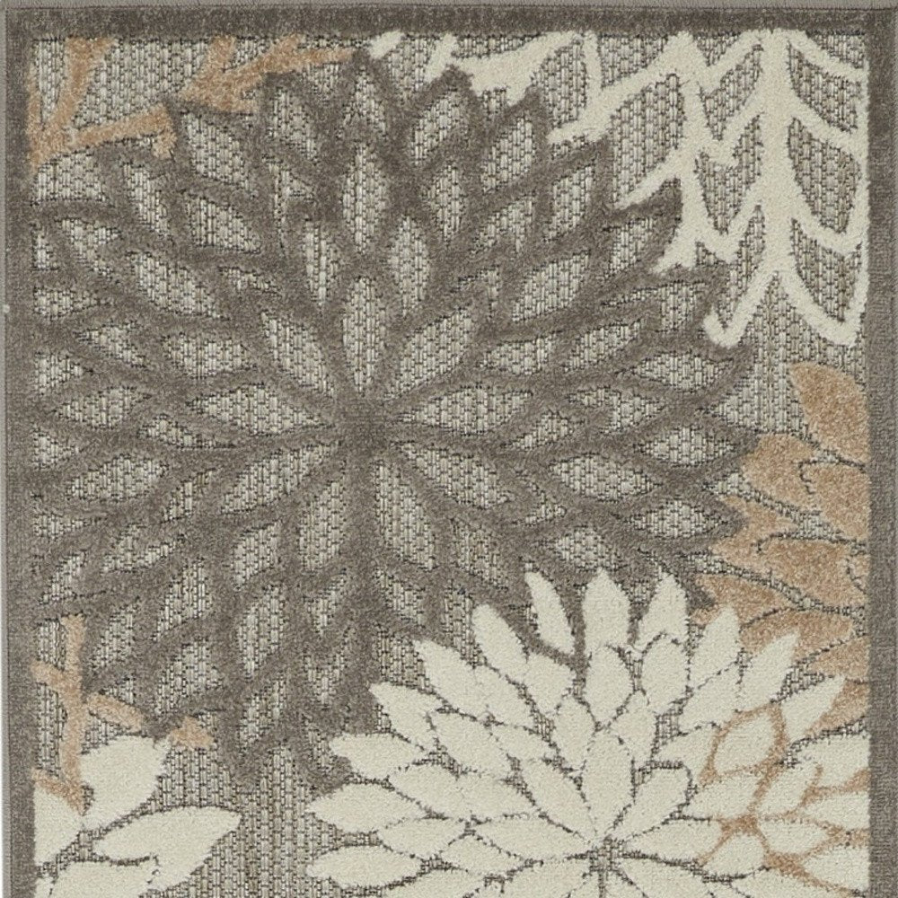 6' Gray And Ivory Floral Indoor Outdoor Area Rug HomeRoots