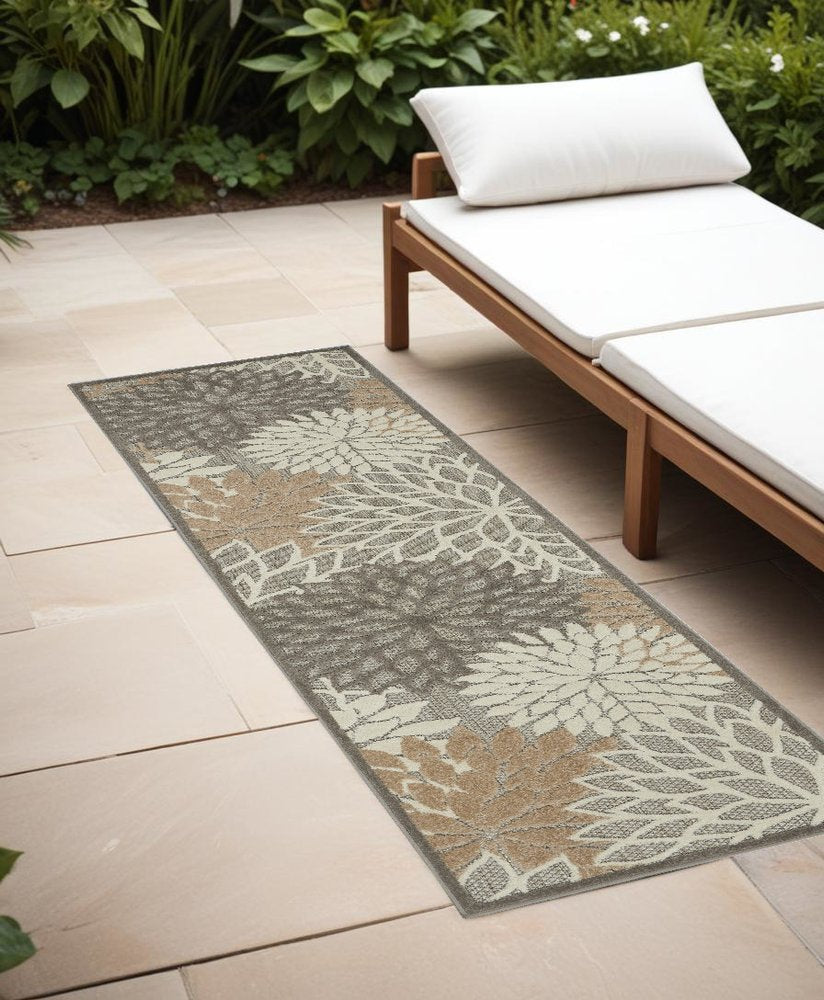 6' Gray And Ivory Floral Indoor Outdoor Area Rug HomeRoots