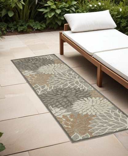 6' Gray And Ivory Floral Indoor Outdoor Area Rug HomeRoots