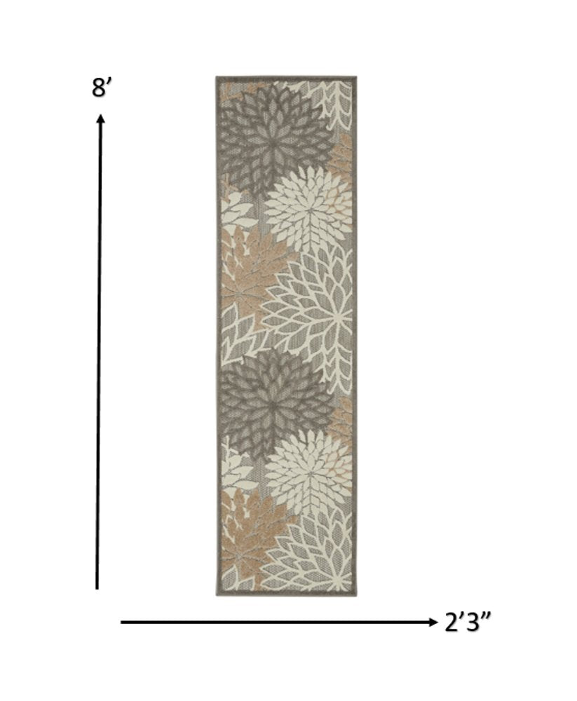 6' Gray And Ivory Floral Indoor Outdoor Area Rug HomeRoots