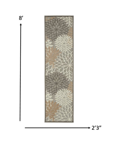 6' Gray And Ivory Floral Indoor Outdoor Area Rug HomeRoots