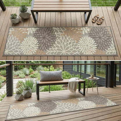 6' Gray And Ivory Floral Indoor Outdoor Area Rug HomeRoots