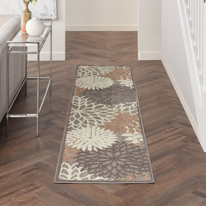6' Gray And Ivory Floral Indoor Outdoor Area Rug HomeRoots