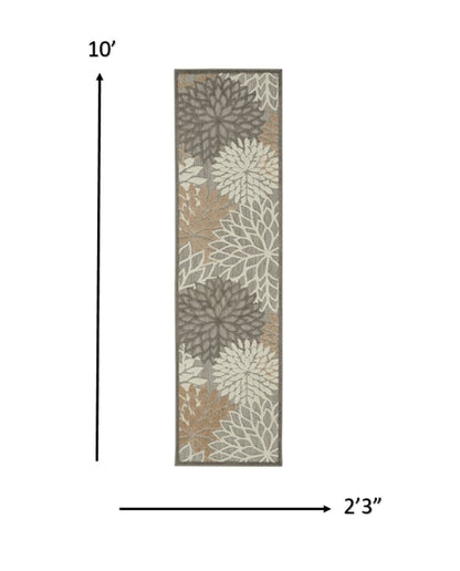 6' Gray And Ivory Floral Indoor Outdoor Area Rug HomeRoots