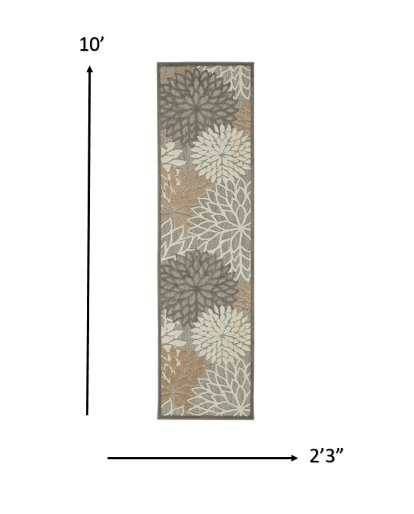 6' Gray And Ivory Floral Indoor Outdoor Area Rug HomeRoots