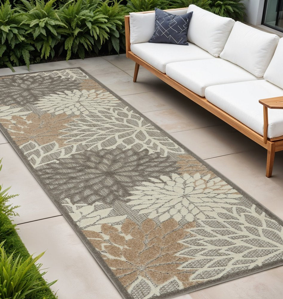 6' Gray And Ivory Floral Indoor Outdoor Area Rug HomeRoots