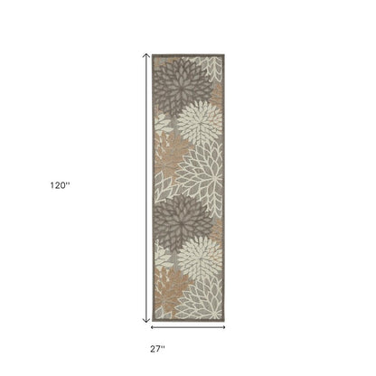 6' Gray And Ivory Floral Indoor Outdoor Area Rug HomeRoots