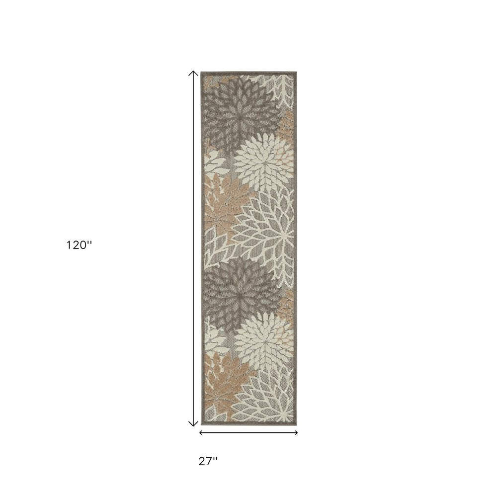 6' Gray And Ivory Floral Indoor Outdoor Area Rug HomeRoots