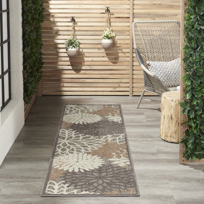 6' Gray And Ivory Floral Indoor Outdoor Area Rug HomeRoots