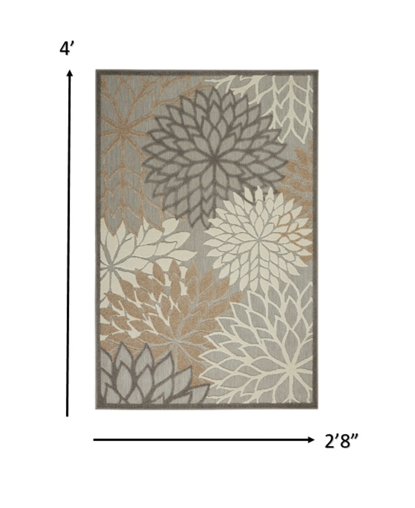 6' Gray And Ivory Floral Indoor Outdoor Area Rug — view 65