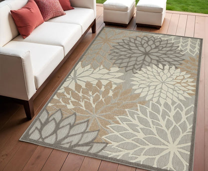 6' Gray And Ivory Floral Indoor Outdoor Area Rug HomeRoots