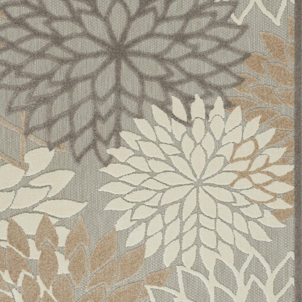 6' Gray And Ivory Floral Indoor Outdoor Area Rug HomeRoots