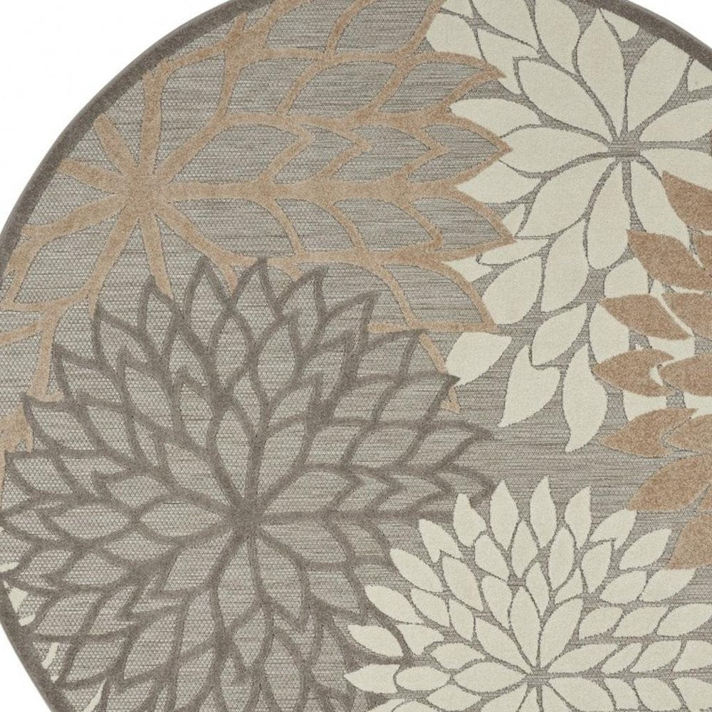 6' Gray And Ivory Floral Indoor Outdoor Area Rug — view 70