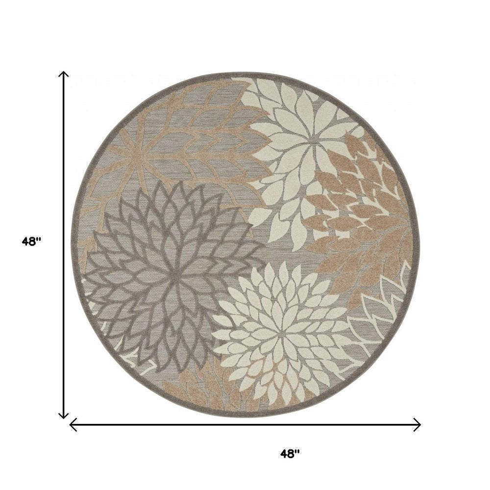 6' Gray And Ivory Floral Indoor Outdoor Area Rug HomeRoots