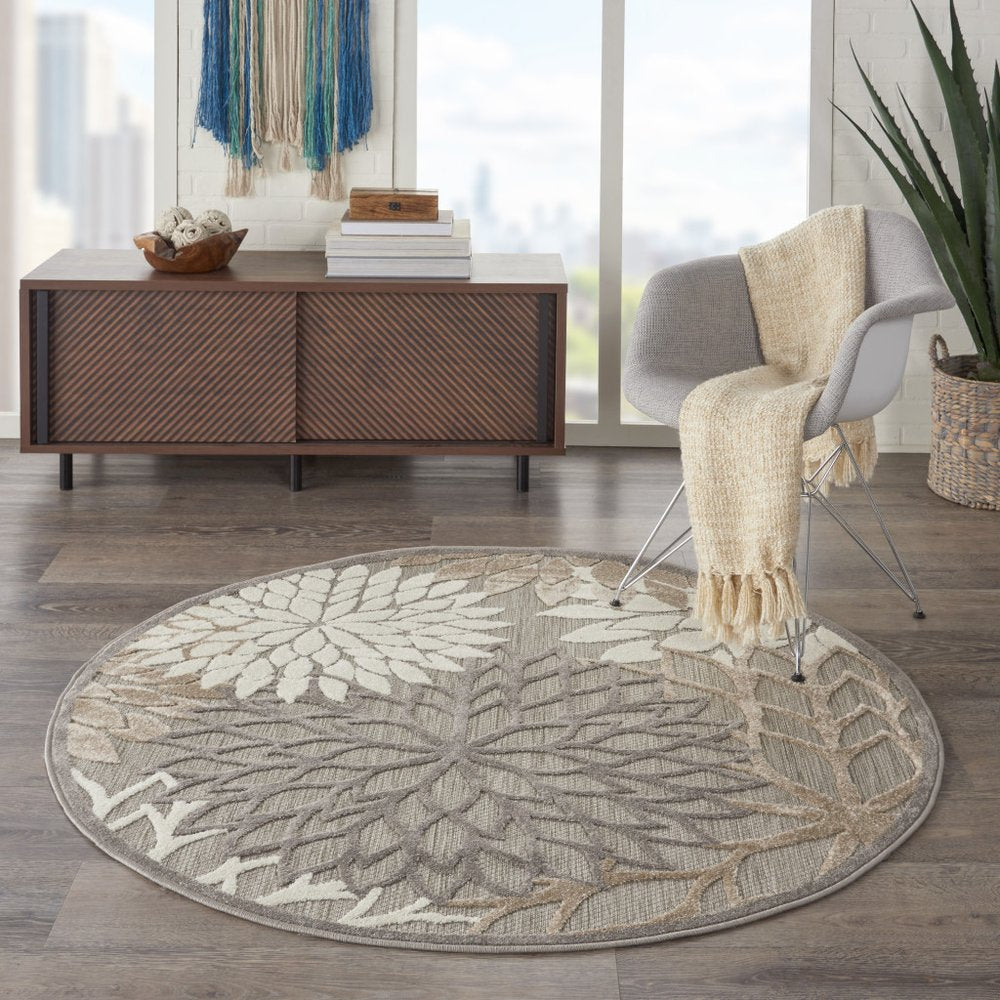 6' Gray And Ivory Floral Indoor Outdoor Area Rug HomeRoots