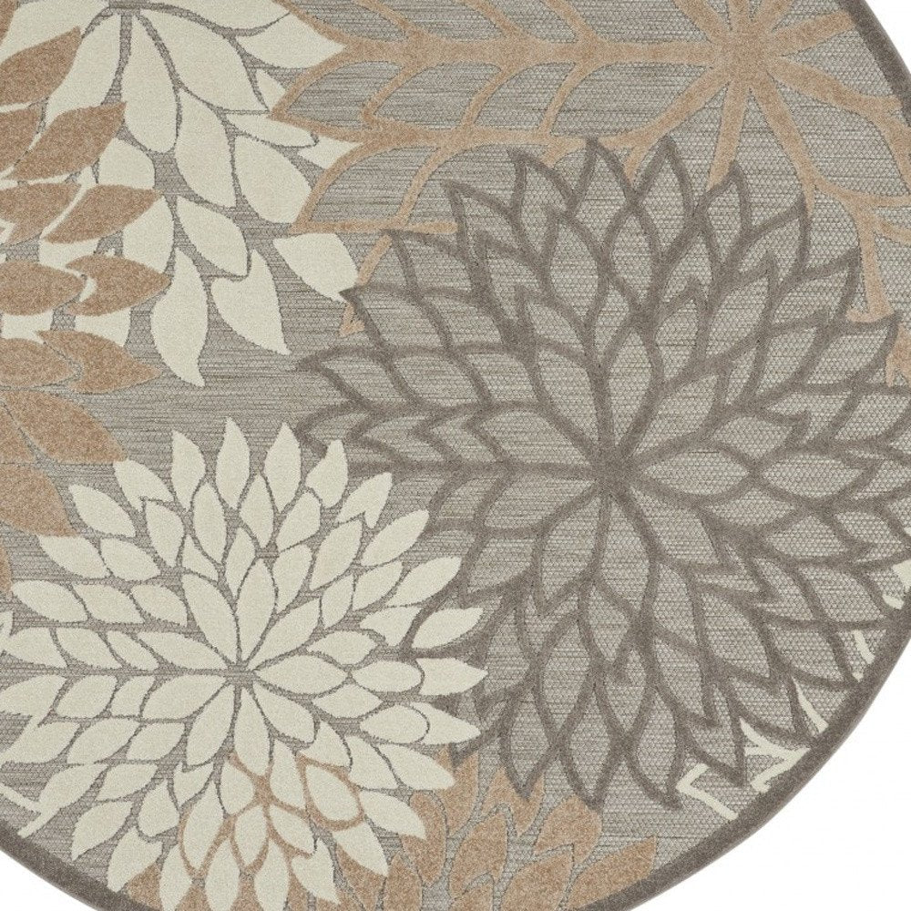 6' Gray And Ivory Floral Indoor Outdoor Area Rug HomeRoots