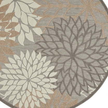 6' Gray And Ivory Floral Indoor Outdoor Area Rug HomeRoots