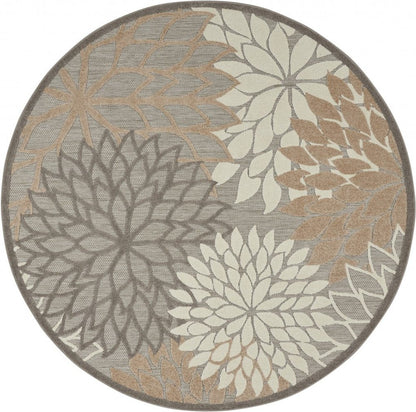 6' Gray And Ivory Floral Indoor Outdoor Area Rug HomeRoots