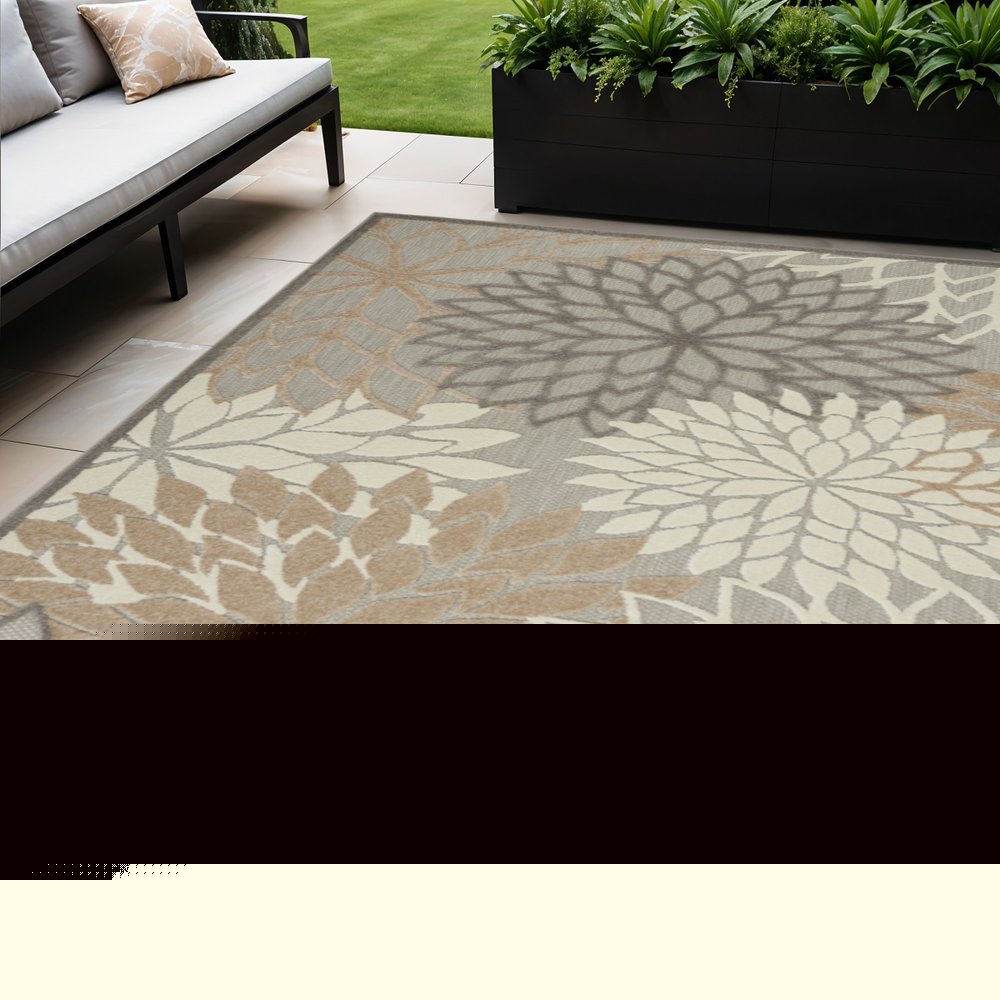 6' Gray And Ivory Floral Indoor Outdoor Area Rug HomeRoots