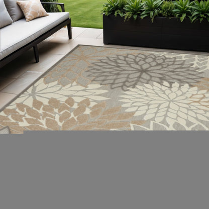 6' Gray And Ivory Floral Indoor Outdoor Area Rug HomeRoots