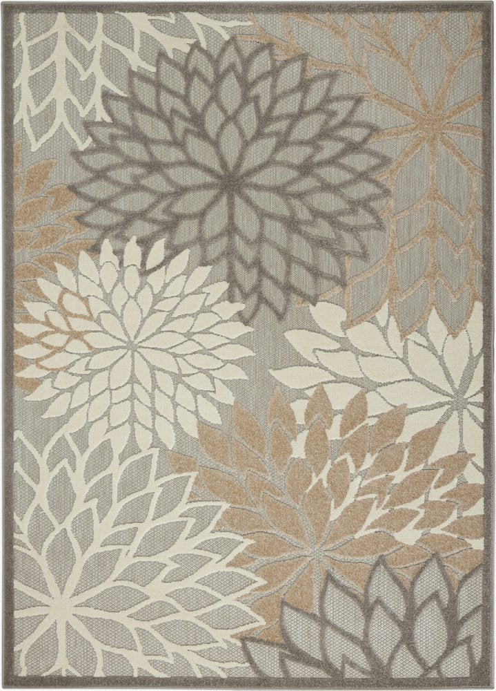 6' Gray And Ivory Floral Indoor Outdoor Area Rug HomeRoots