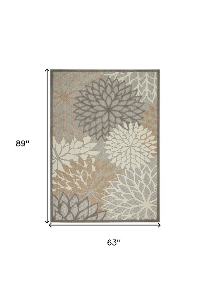 6' Gray And Ivory Floral Indoor Outdoor Area Rug HomeRoots