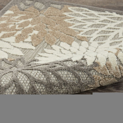 6' Gray And Ivory Floral Indoor Outdoor Area Rug HomeRoots