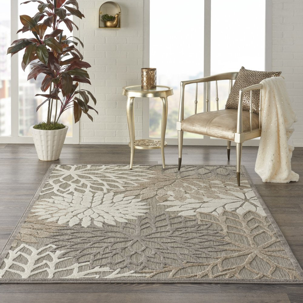 6' Gray And Ivory Floral Indoor Outdoor Area Rug — view 94