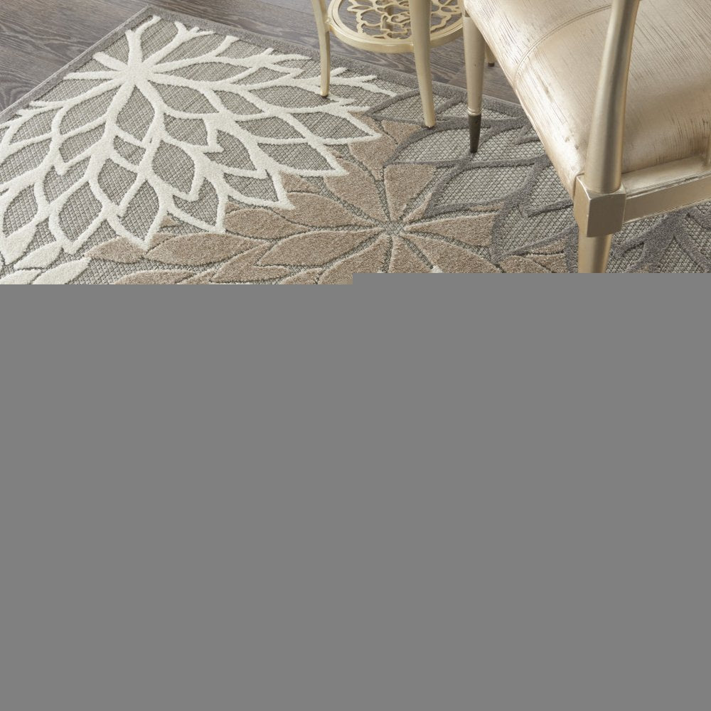 6' Gray And Ivory Floral Indoor Outdoor Area Rug HomeRoots