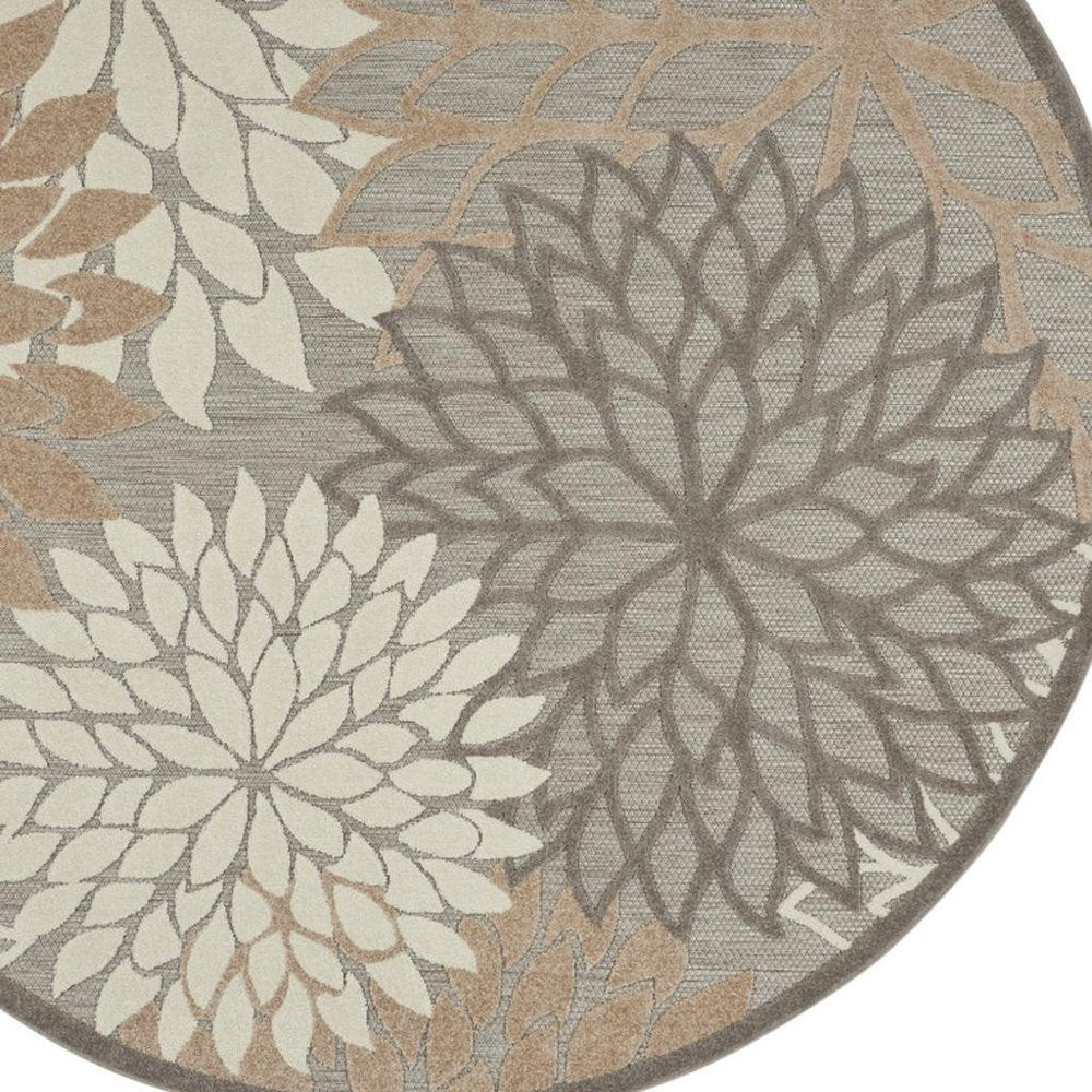 6' Gray And Ivory Floral Indoor Outdoor Area Rug HomeRoots